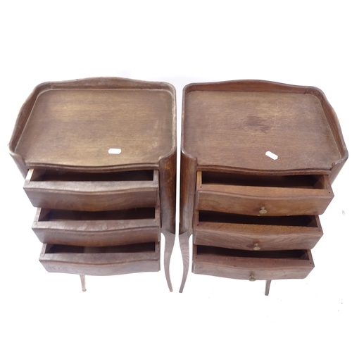 2248 - A pair of similar French oak 3-drawer bedside tables, W34cm, H75cm, D28cm