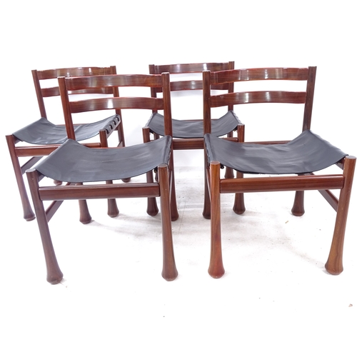 2259 - A set of 4 mid-century Brazilian designer Santos side chairs, with flared trumpet legs, and leather ... 