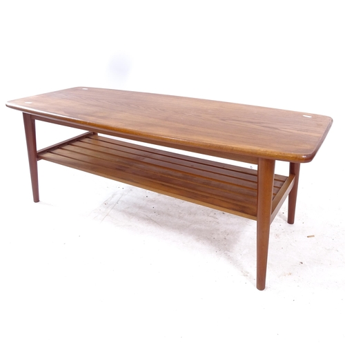 2264 - A mid-century style 2-tier teak coffee table, L105cm, H39cm, D45cm