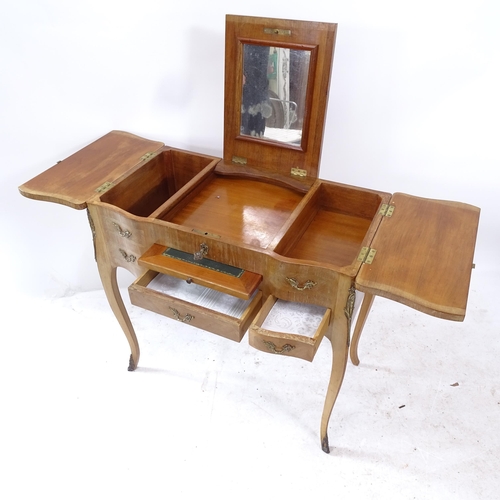 2266 - A French walnut metamorphic dressing table/side table, with inlaid parquetry top, brushing slide and... 