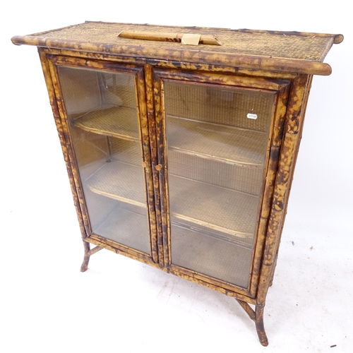 2268 - An early 20th century bamboo-framed 3-shelf bookcase/display cabinet, with 2 glazed doors, W90cm, H1... 