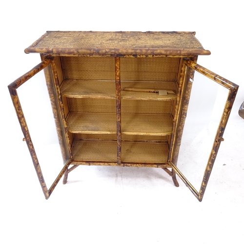 2268 - An early 20th century bamboo-framed 3-shelf bookcase/display cabinet, with 2 glazed doors, W90cm, H1... 