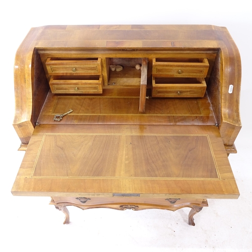 2272 - A Victorian walnut and satinwood-strung lady's bureau, fall-front revealing a fitted interior, and 3... 