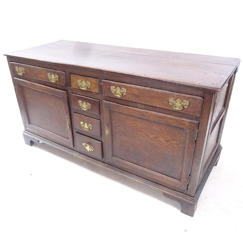 2273 - A 19th century oak dresser base, having 6 drawers and 2 panelled cupboard doors below, W144cm, H75cm... 