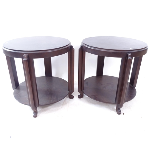 2276 - A pair of circular Art Deco style 2-tier lamp tables, D68cm, H62cm