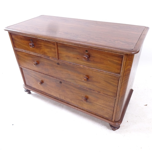 2277 - A Victorian mahogany chest, with 2 short and 2 long drawers on bun feet, W118cm, H80cm, D54cm (top h... 