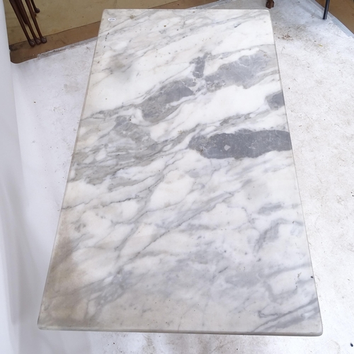 2281 - A rectangular marble-top garden table on painted cast-iron base, L100cm, H72cm, D57cm