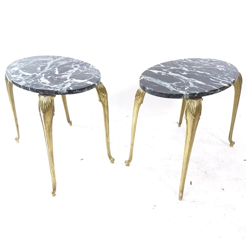 2286 - A pair of oval green marble-topped occasional tables, on cast-iron and brass base, L66cm, H52cm, D41... 