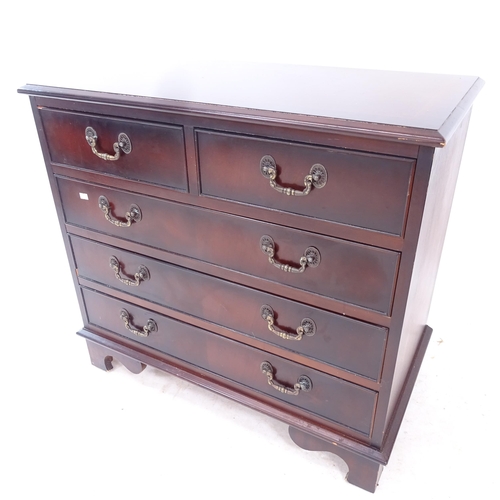 2287 - A reproduction mahogany and satinwood-strung chest of 2 short and 3 long drawers, on bracket feet, W... 