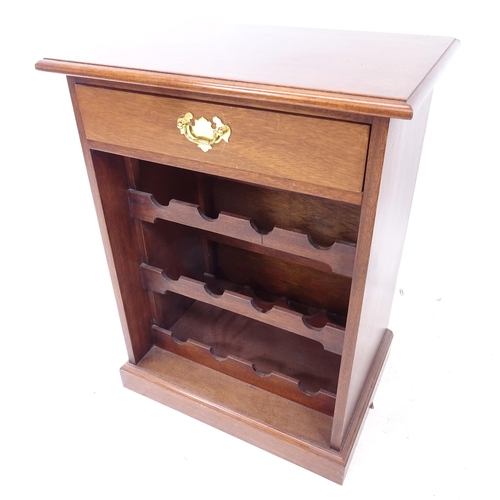 2288 - A modern mahogany cabinet with single drawer, and 3-tier wine rack under, W50cm, H65cm, D36cm