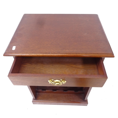 2288 - A modern mahogany cabinet with single drawer, and 3-tier wine rack under, W50cm, H65cm, D36cm