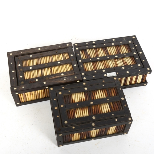 229 - 3 Indian ebony and porcupine quill boxes, 12cm x 9cm