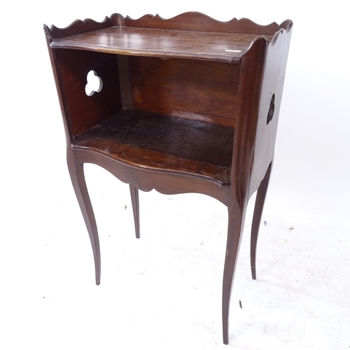 2290 - A French walnut 2-tier bedside table, W43cm, H72cm, D25cm