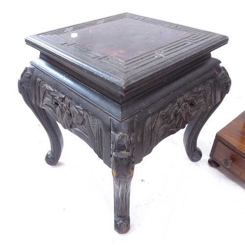 2291 - A Chinese ebonised jardiniere stand, W36cm, H38cm, and a 19th century mahogany box swing toilet mirr... 