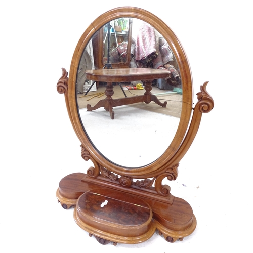 2294 - A Victorian mahogany swing toilet mirror, with lifting jewel cabinet, W65cm, H84cm