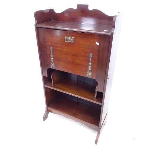 2296 - An Arts and Crafts mahogany student's bureau, the fall-front revealing a fitted interior, with 2 she... 