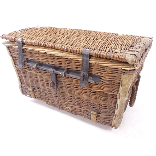 2299 - A large Vintage wicker basket with rope handles, W74cm, H45cm, D46cm