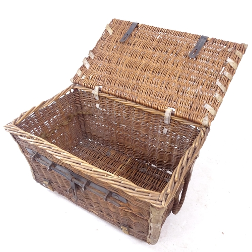 2299 - A large Vintage wicker basket with rope handles, W74cm, H45cm, D46cm