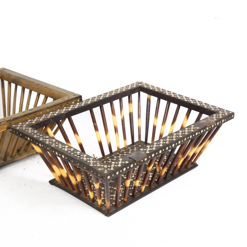 230 - 2 Indian bone inlaid ebony and porcupine quill baskets, 26cm x 19cm