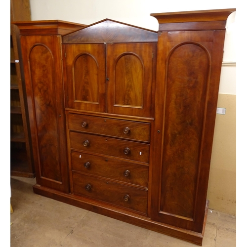 2300 - A 19th century mahogany sentry box compactum wardrobe of 5 sections, consisting of a centre section ... 