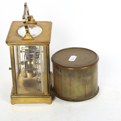 244 - A reproduction brass-cased carriage clock, by Estyma, and a brass-cased drum clock, diameter 10cm (2... 