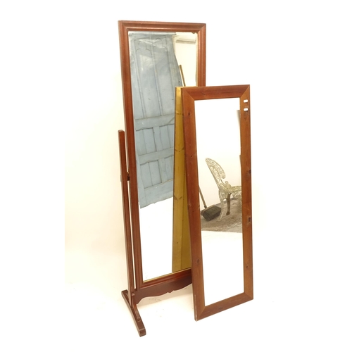 2502 - A modern mahogany-framed cheval mirror, W53cm, H163cm, D39cm, and a modern oak-framed wall mirror, W... 