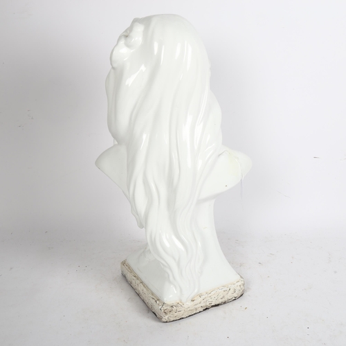 267 - A large modern porcelain female bust sculpture, unsigned, on plaster base, height 50cm