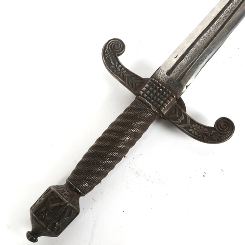 294 - A Medieval style forged steel dagger, blade length 30cm