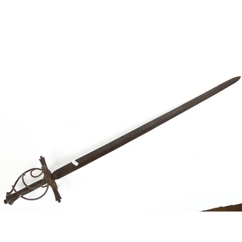 305 - A German forged steel sword, with wire basket hilt, blade length 86cm