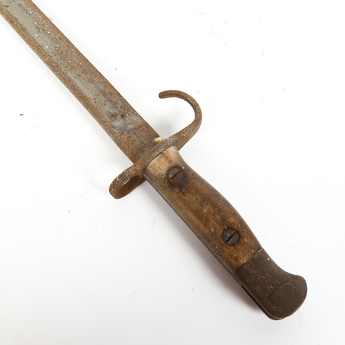 322 - A First World War British bayonet, allegedly retrieved from Hill 60 complex, blade length 43cm, with... 