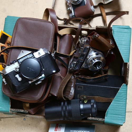 355 - Vintage cameras and accessories, including Petri Flex, Kodak etc