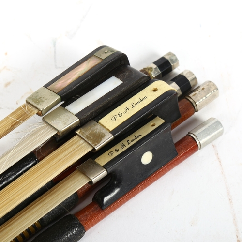 377 - 4 instrument bows, makers include P&H of London