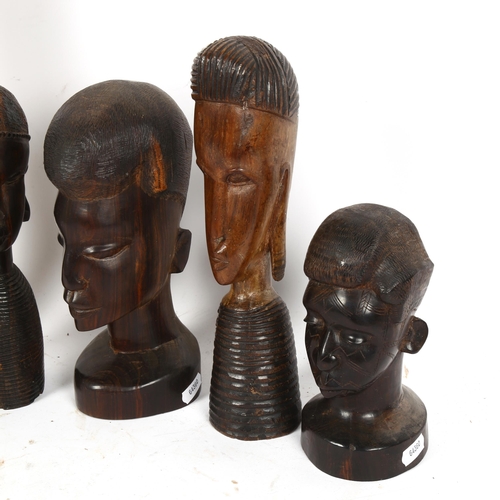 423 - 5 African Tribal carved hardwood head figures, largest height 40cm