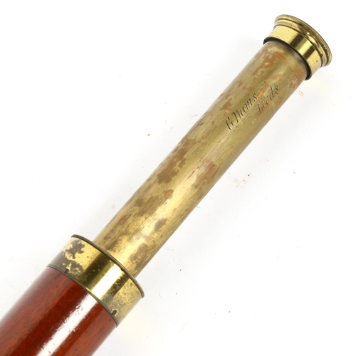 63 - An Antique 2-draw telescope, by G Davis of Leeds, extended length 46.5cm