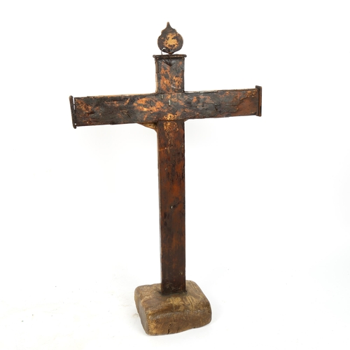 71 - A painted spelter and lacquer crucifix, height 51cm