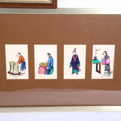 76 - A group of Chinese watercolour paintings on rice paper, mounted in common frame, and another similar... 