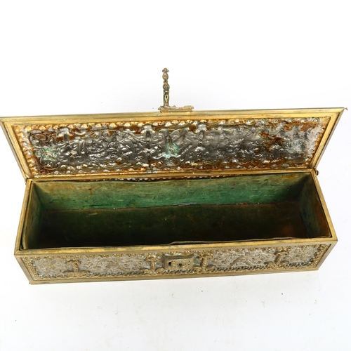 81 - ERHARD & SOHNE - a German Renaissance Revival gilt-brass jewel box, with relief embossed putti and f... 