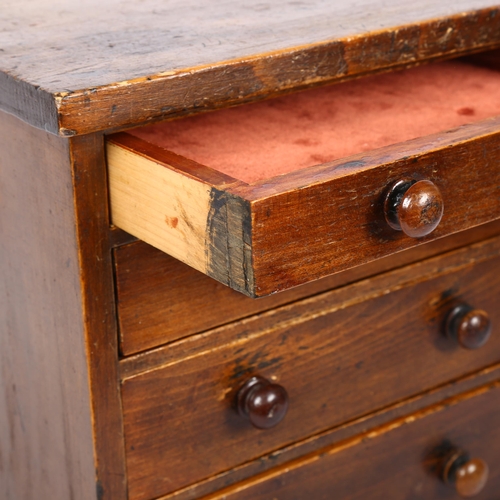 85 - A Vintage stained pine collector's table-top chest of drawers, W31cm, H32cm, D23cm