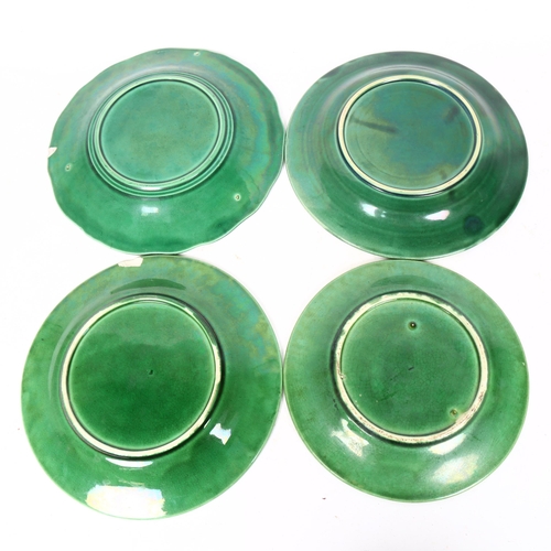 88 - 4 green glaze Majolica leaf plates, largest diameter 23cm