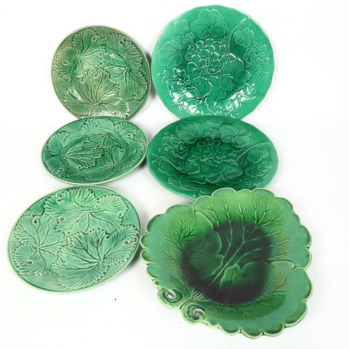 89 - 6 green glaze leaf plates, largest diameter 24cm