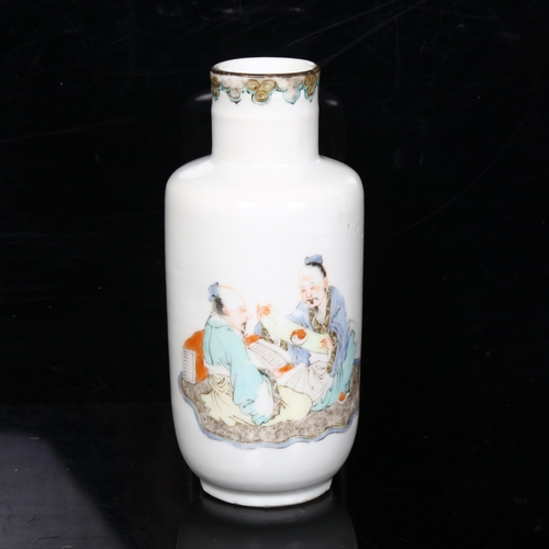 90 - A small Chinese famille rose porcelain 'scholar' vase, hand painted and enamel decoration, height 14... 