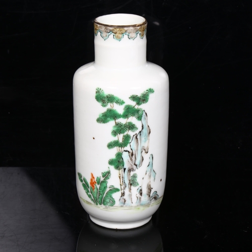 90 - A small Chinese famille rose porcelain 'scholar' vase, hand painted and enamel decoration, height 14... 