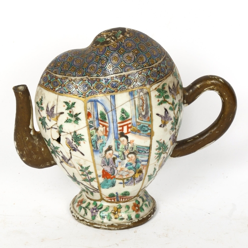 93 - A Chinese famille verte porcelain 'cadogan' peach wine pot, hand painted and enamel decoration, heig... 