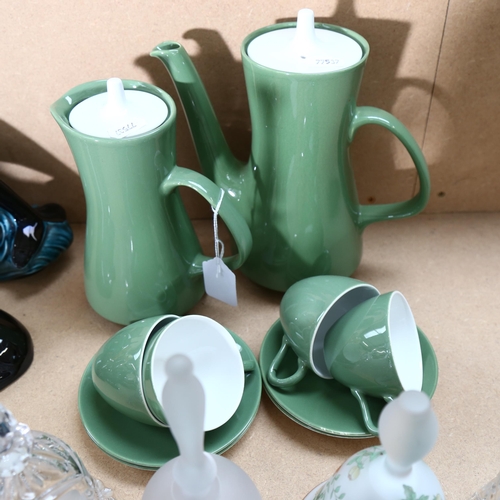 449 - A Poole Pottery 2-tone green glaze coffee set, and a collection of ornamental bells