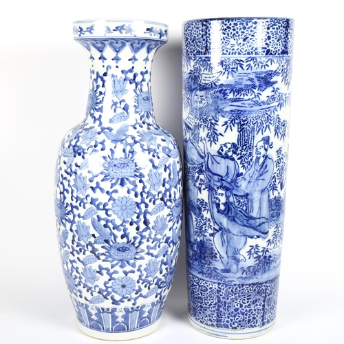 464 - A Chinese blue and white ceramic stick stand, and a baluster vase, 60cm