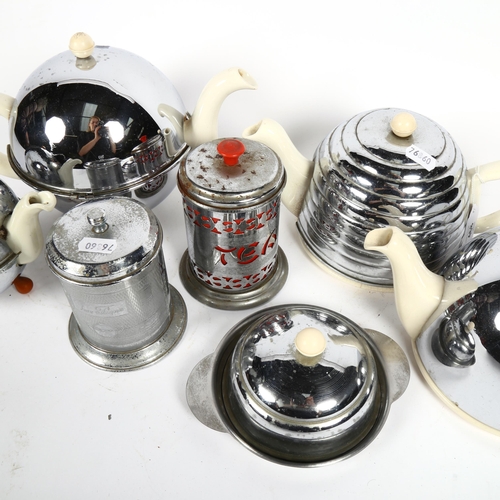 468 - A group of Vintage heat saver teaware, and 2 chrome tea caddies