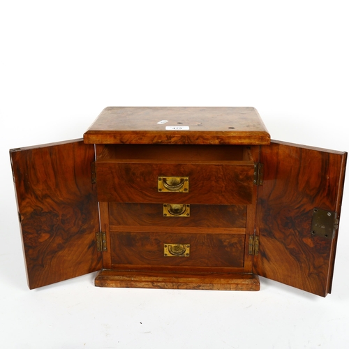 475 - An Antique walnut table-top cabinet of 3 drawers, with inset brass handles and inlaid decoration to ... 