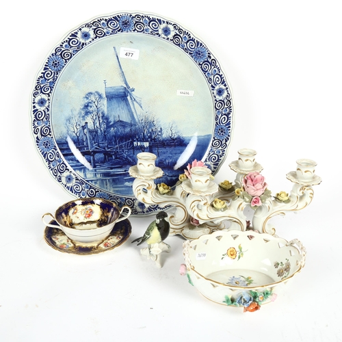 477 - A Dutch Delft blue and white windmill charger, hand painted scene by J H Wysmuller, with impressed m... 