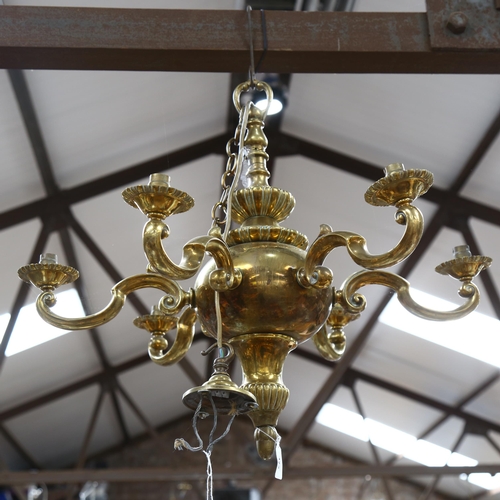 492 - A brass 6-branch chandelier, diameter 56cm approx