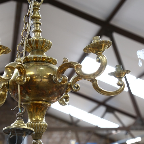 492 - A brass 6-branch chandelier, diameter 56cm approx